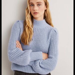 BODEN Sky Blue Chunky Knit Sweater Balloon Sleeves Wool Blend Size 6